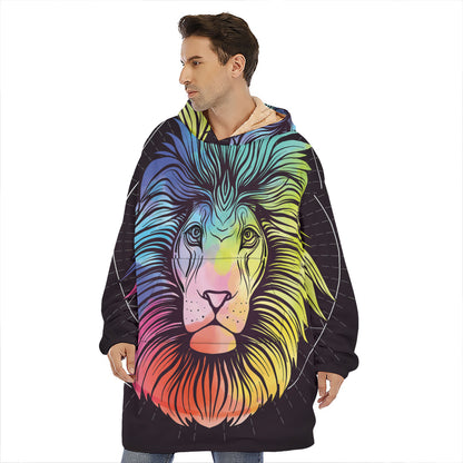 Colorful Leo Sign Print Hoodie Blanket