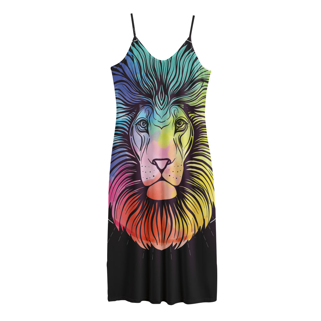 Colorful Leo Sign Print Jersey Midi Cami Dress