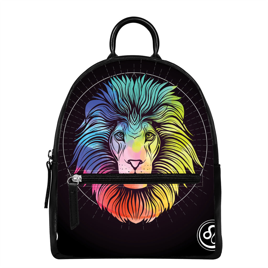 Colorful Leo Sign Print Leather Backpack