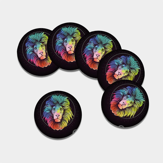 Colorful Leo Sign Print Leather Coaster Set