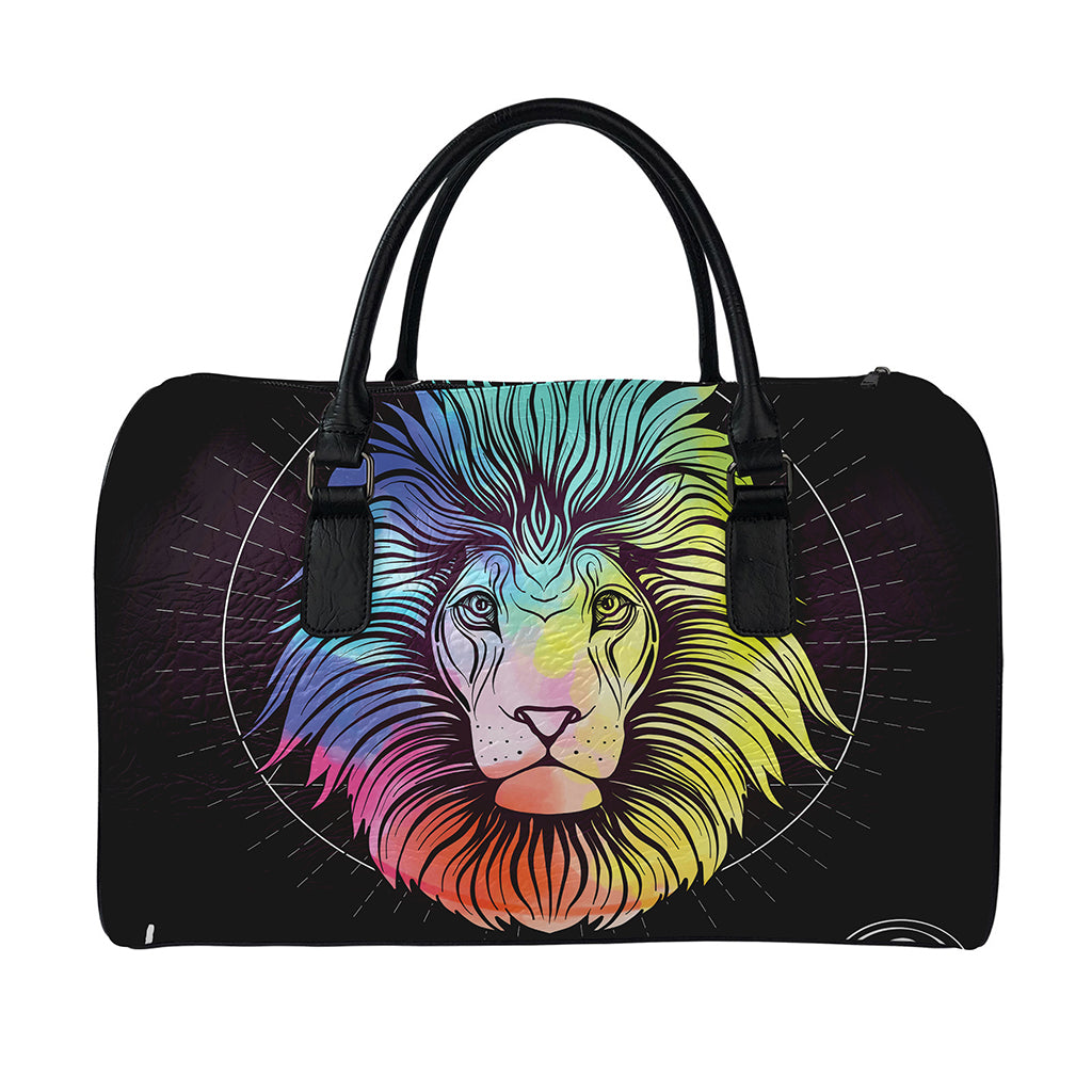 Colorful Leo Sign Print Leather Duffle Bag
