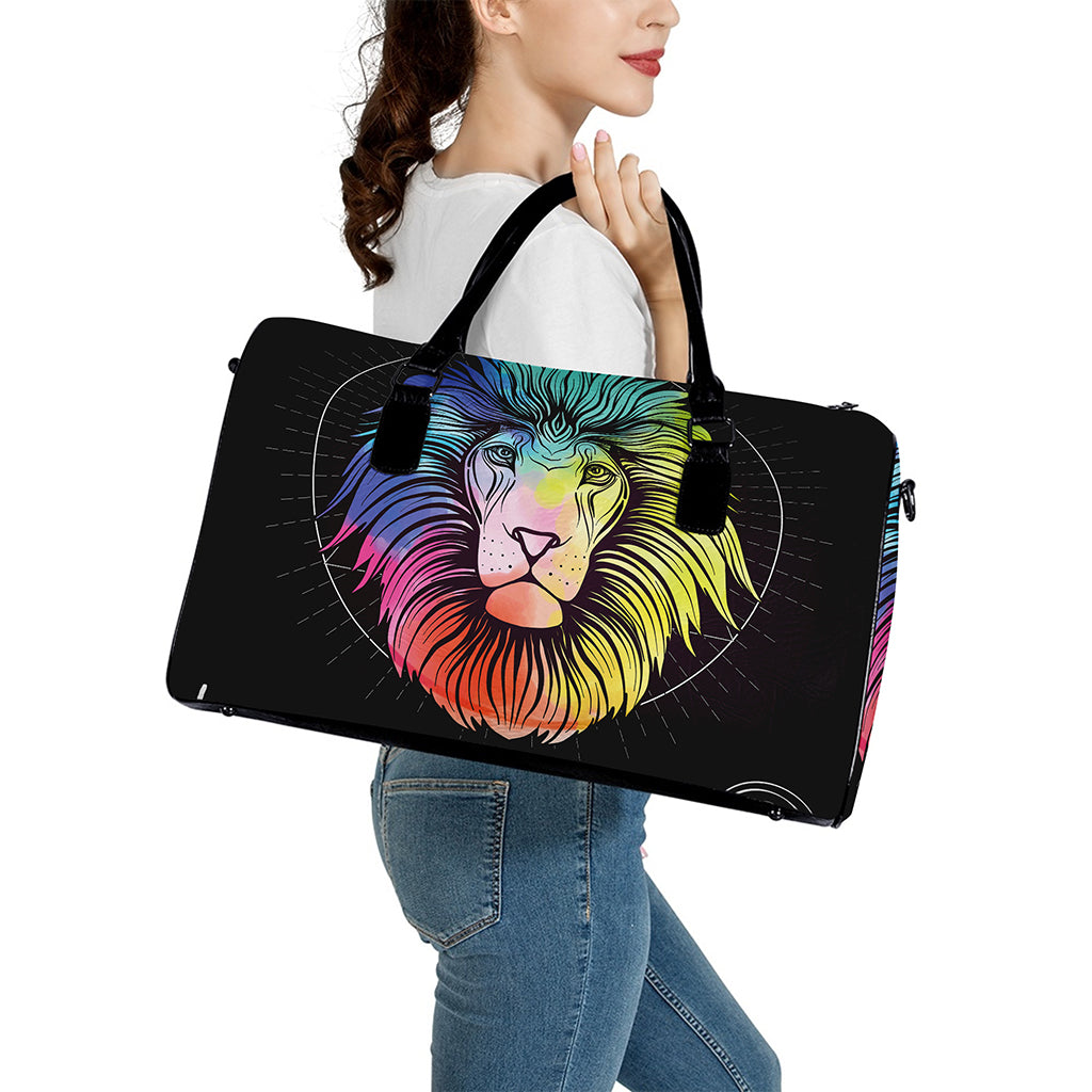 Colorful Leo Sign Print Leather Duffle Bag