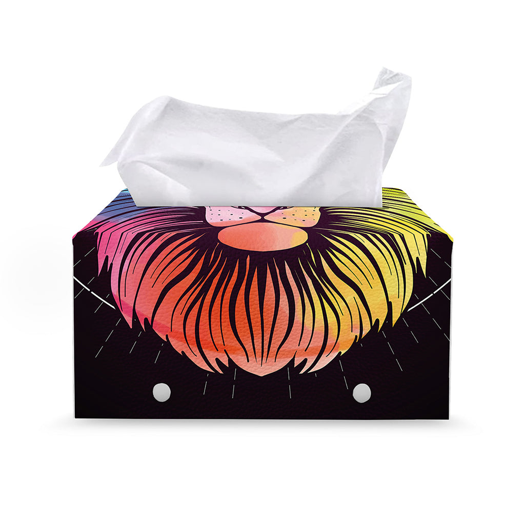 Colorful Leo Sign Print Leather Tissue Box Cover