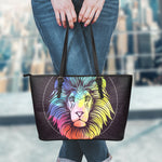 Colorful Leo Sign Print Leather Tote Bag