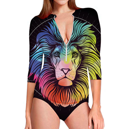 Colorful Leo Sign Print Long Sleeve Swimsuit