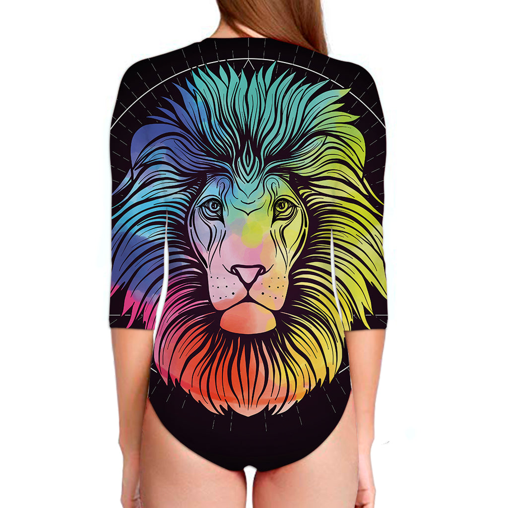 Colorful Leo Sign Print Long Sleeve Swimsuit