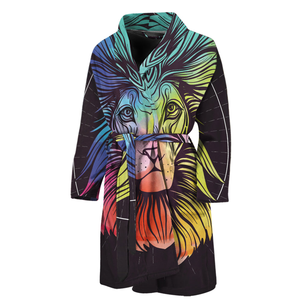 Colorful Leo Sign Print Men's Bathrobe