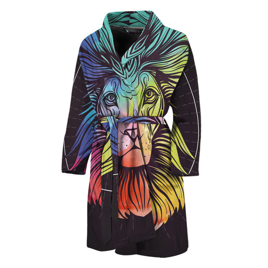 Colorful Leo Sign Print Men's Bathrobe