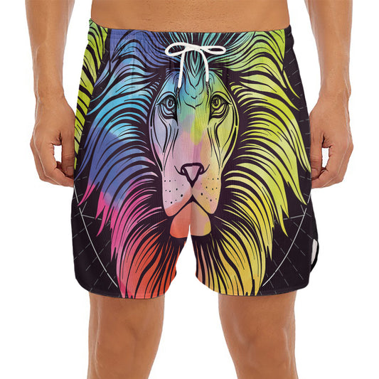 Colorful Leo Sign Print Men's Split Running Shorts