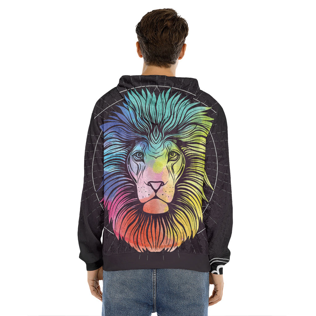 Colorful Leo Sign Print Men's Velvet Pullover Hoodie