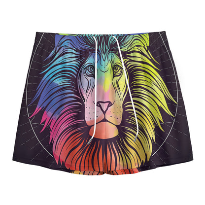 Colorful Leo Sign Print Mesh Shorts