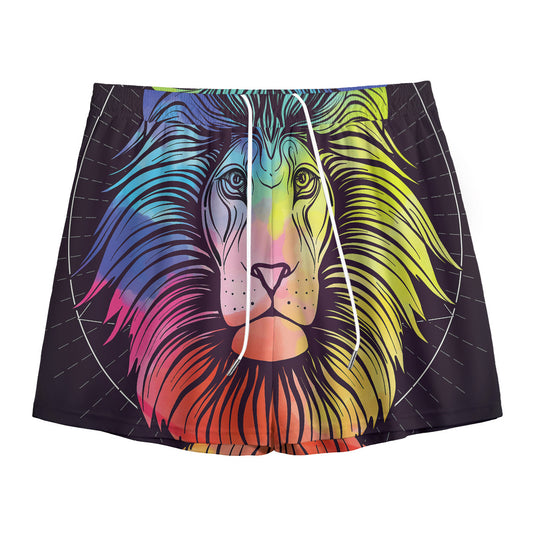 Colorful Leo Sign Print Mesh Shorts