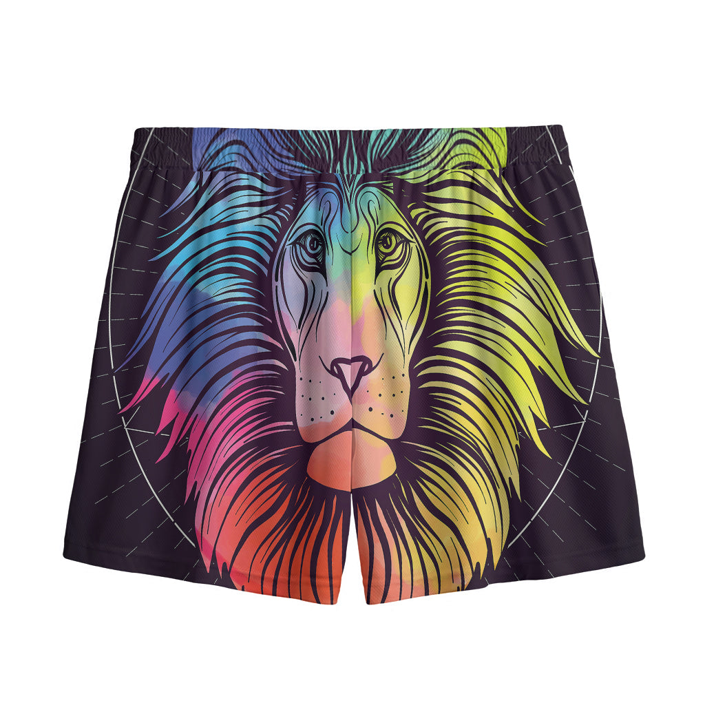 Colorful Leo Sign Print Mesh Shorts