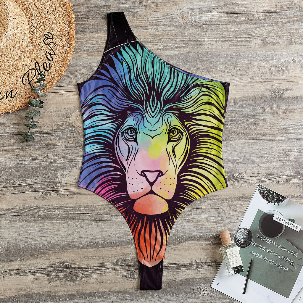 Colorful Leo Sign Print One Shoulder Bodysuit