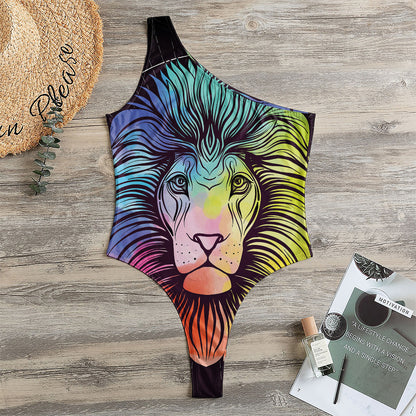 Colorful Leo Sign Print One Shoulder Bodysuit