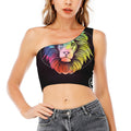 Colorful Leo Sign Print One Shoulder Crop Top