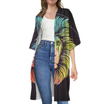 Colorful Leo Sign Print Open Front Beach Cover Up