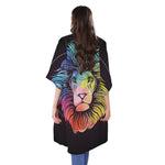 Colorful Leo Sign Print Open Front Beach Cover Up