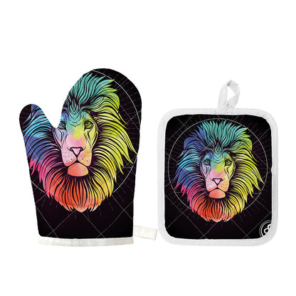 Colorful Leo Sign Print Oven Mitt And Pot Holder Set