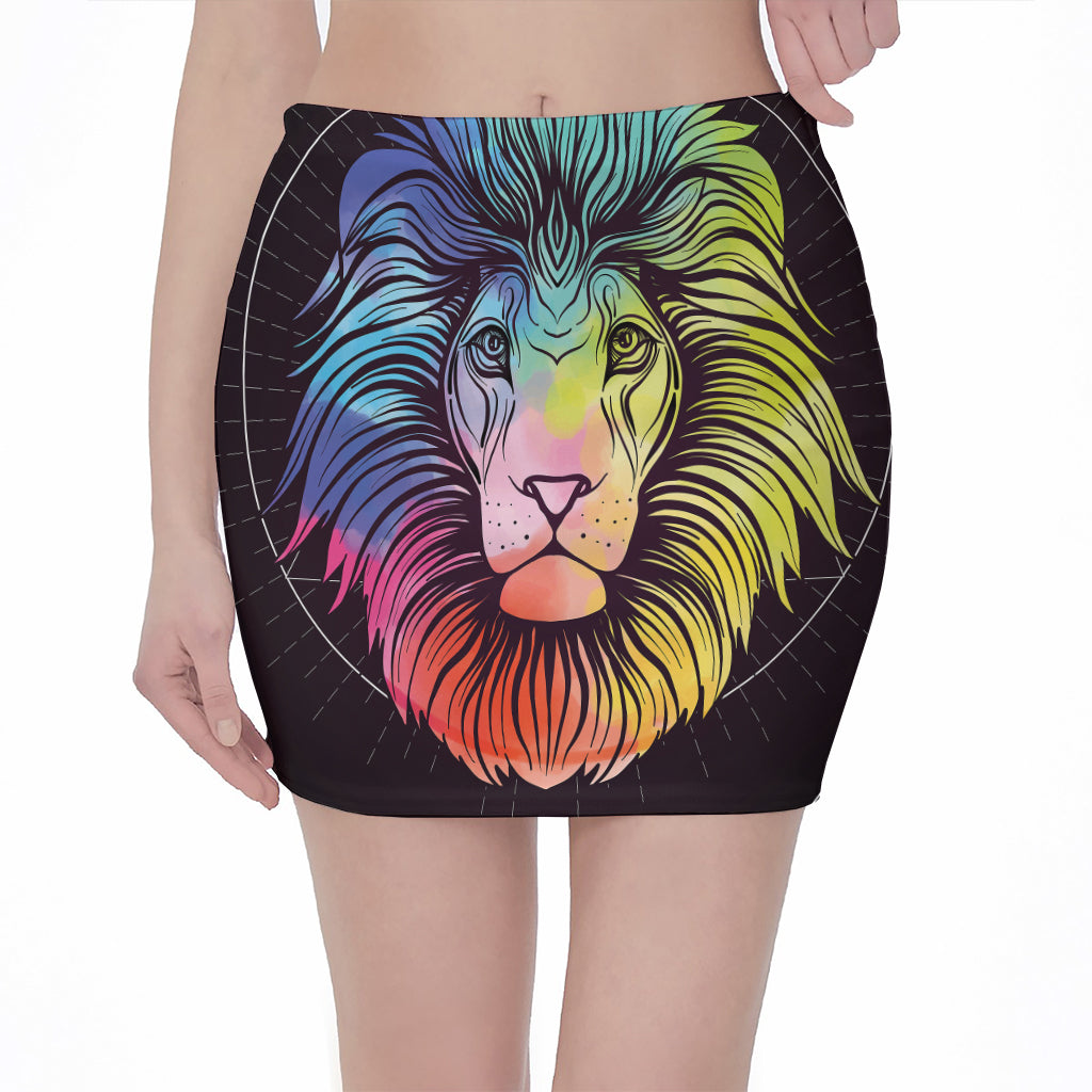 Colorful Leo Sign Print Pencil Mini Skirt