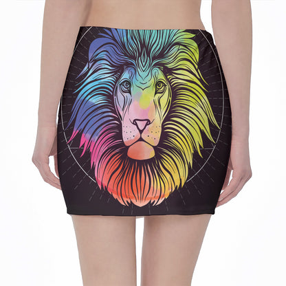 Colorful Leo Sign Print Pencil Mini Skirt
