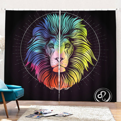 Colorful Leo Sign Print Pencil Pleat Curtains