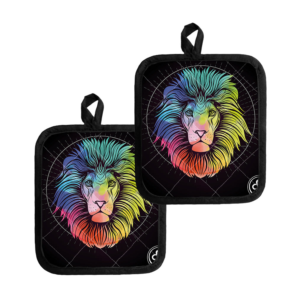Colorful Leo Sign Print Pot Holders