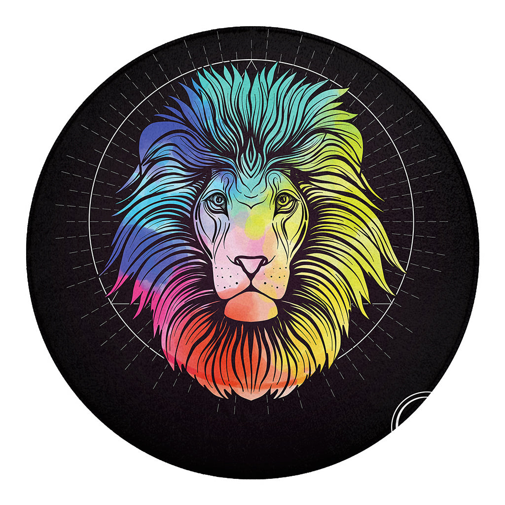 Colorful Leo Sign Print Round Blanket