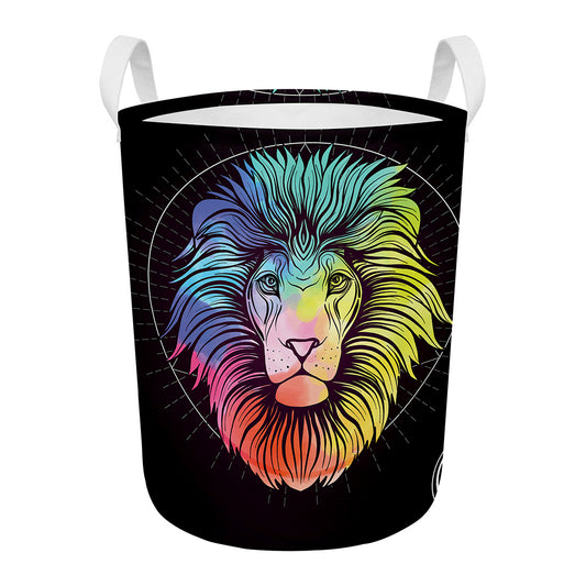 Colorful Leo Sign Print Round Laundry Basket
