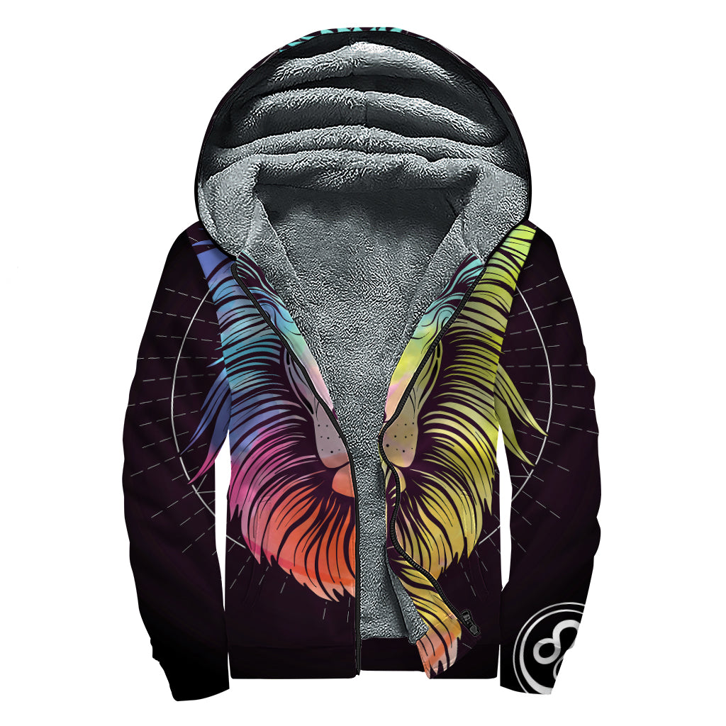 Colorful Leo Sign Print Sherpa Lined Zip Up Hoodie
