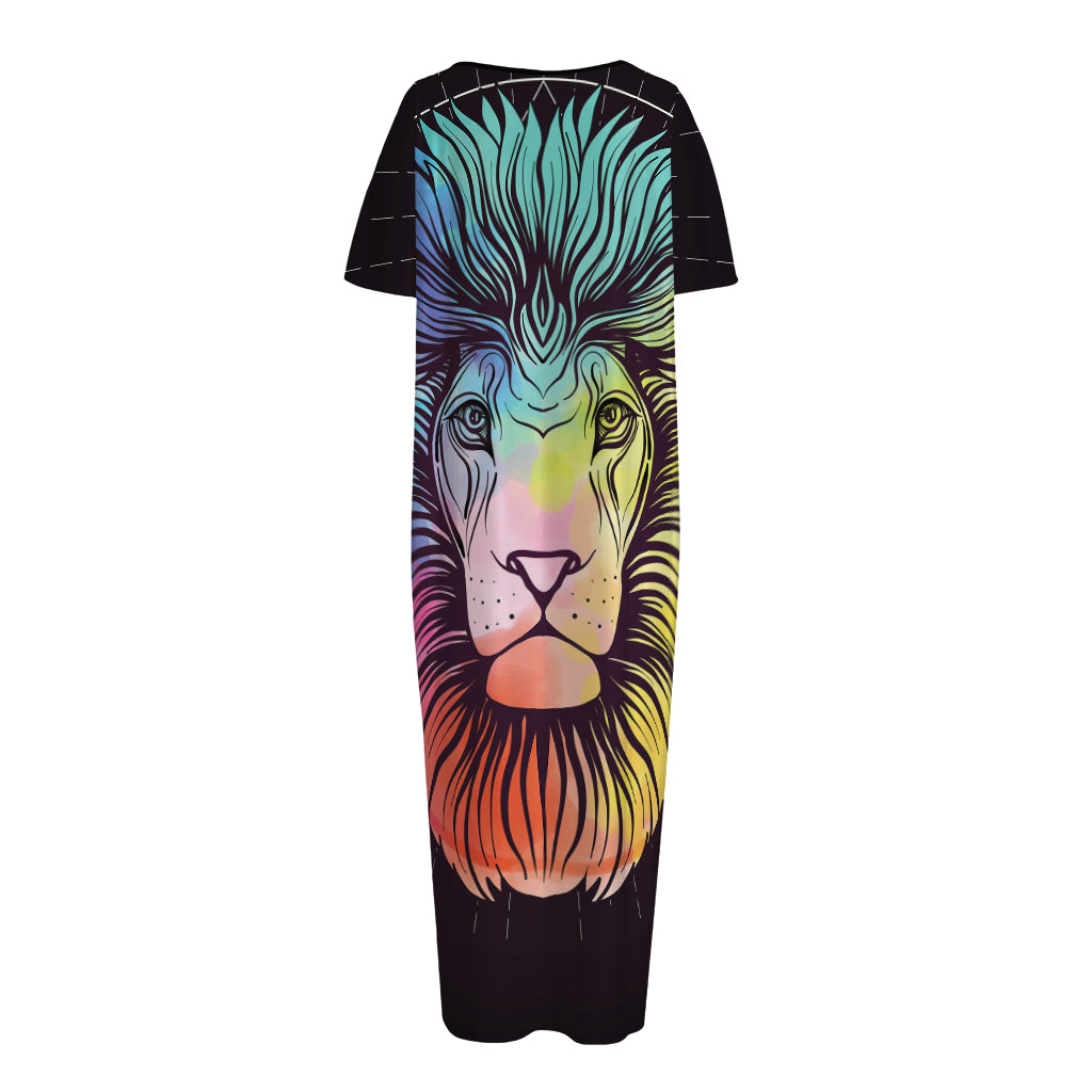 Colorful Leo Sign Print Short Sleeve Long Nightdress
