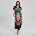 Colorful Leo Sign Print Short Sleeve Maxi Dress