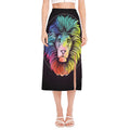 Colorful Leo Sign Print Side Slit Midi Skirt