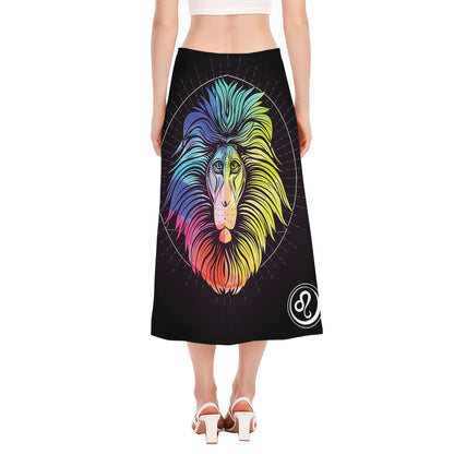 Colorful Leo Sign Print Side Slit Midi Skirt