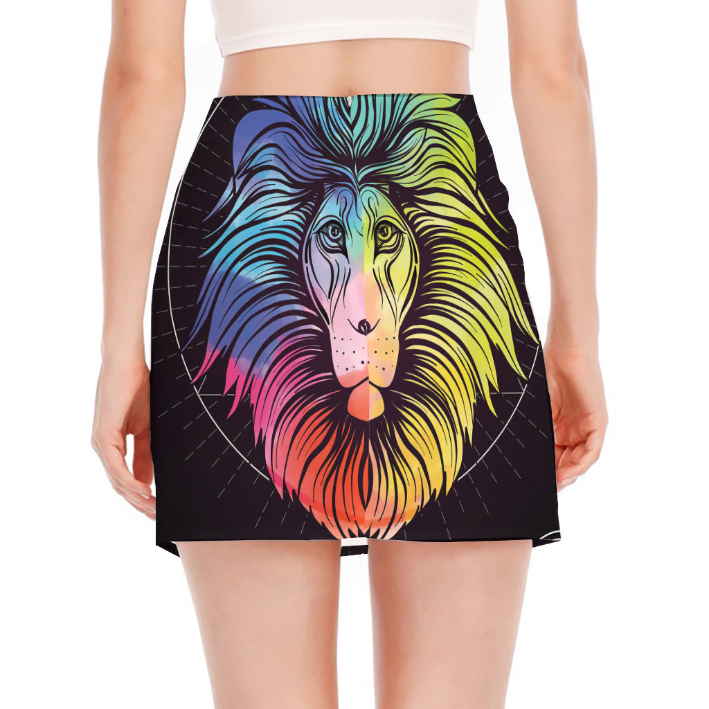 Colorful Leo Sign Print Side Slit Mini Skirt