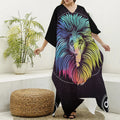 Colorful Leo Sign Print Silk V-Neck Kaftan Dress