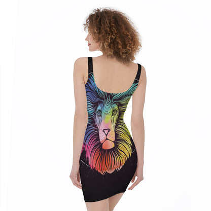 Colorful Leo Sign Print Sleeveless Bodycon Dress