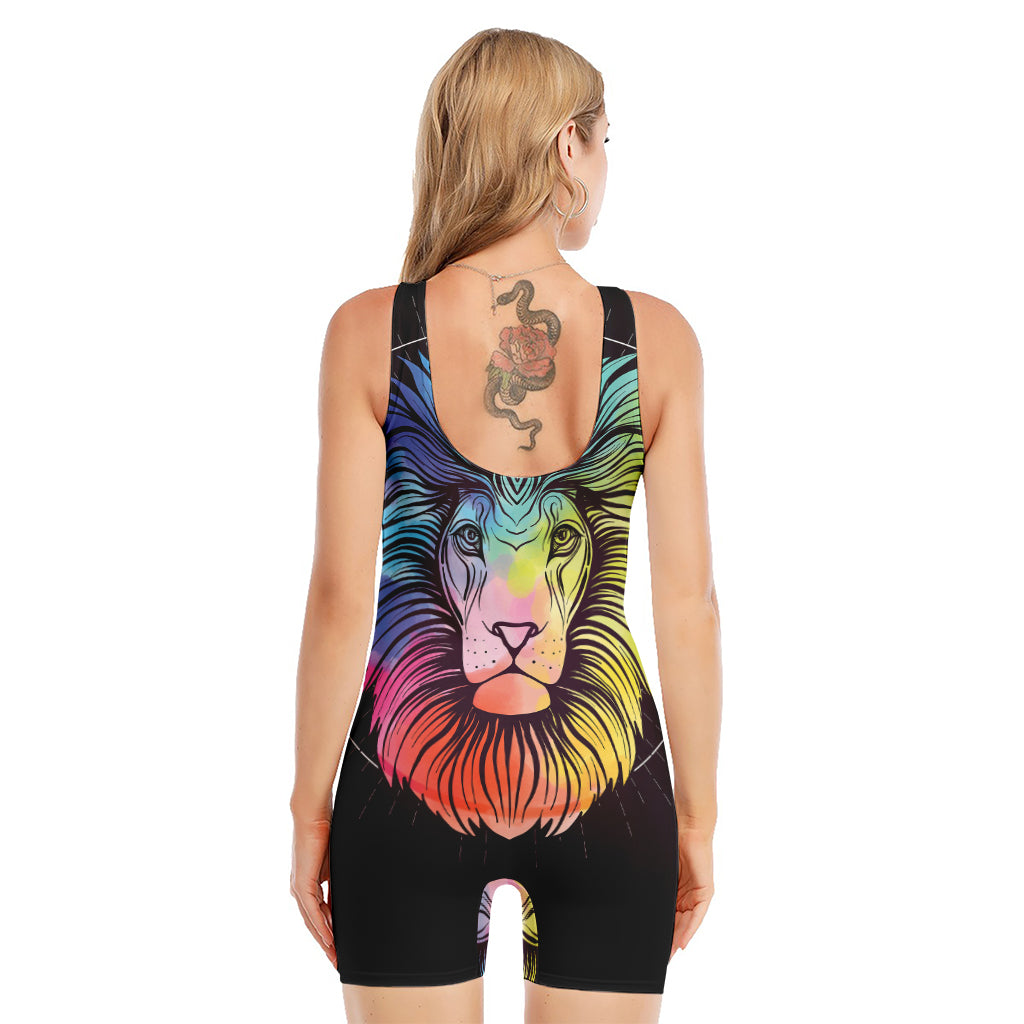 Colorful Leo Sign Print Sleeveless One Piece Swimsuit