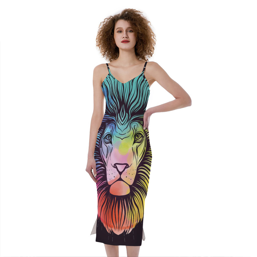 Colorful Leo Sign Print Slim Fit Midi Cami Dress