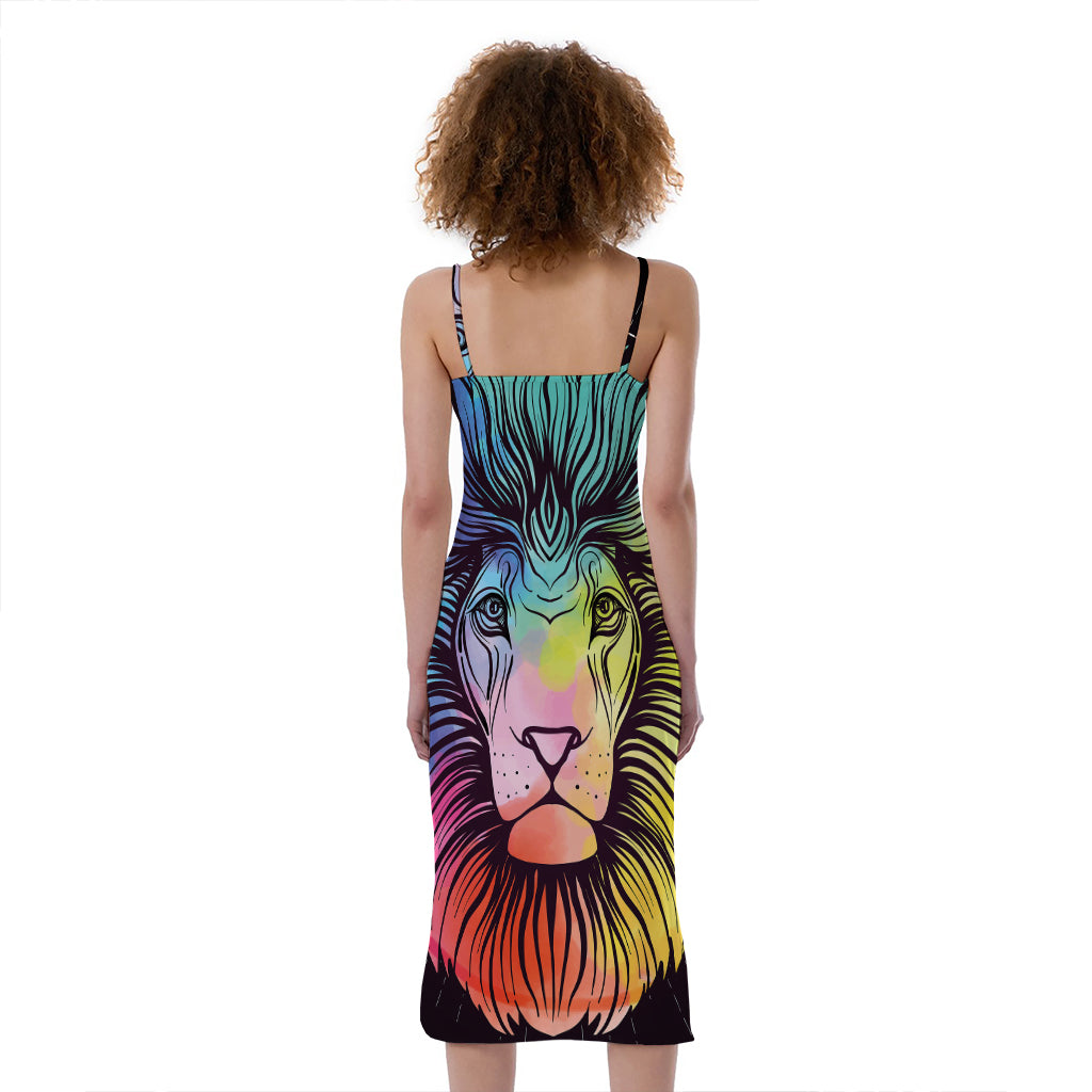 Colorful Leo Sign Print Slim Fit Midi Cami Dress