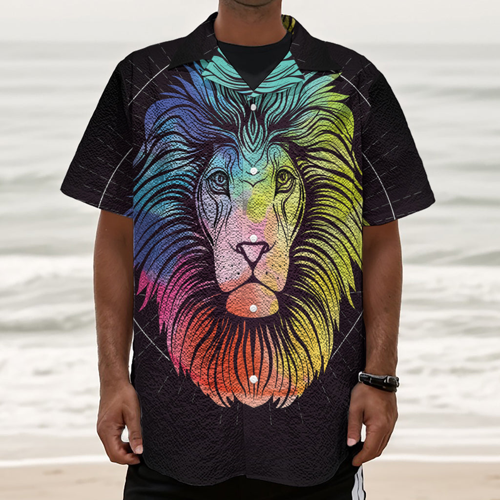 Colorful Leo Sign Print Textured Short Sleeve Shirt