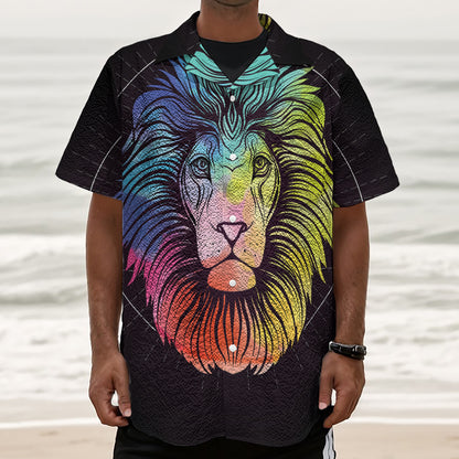 Colorful Leo Sign Print Textured Short Sleeve Shirt