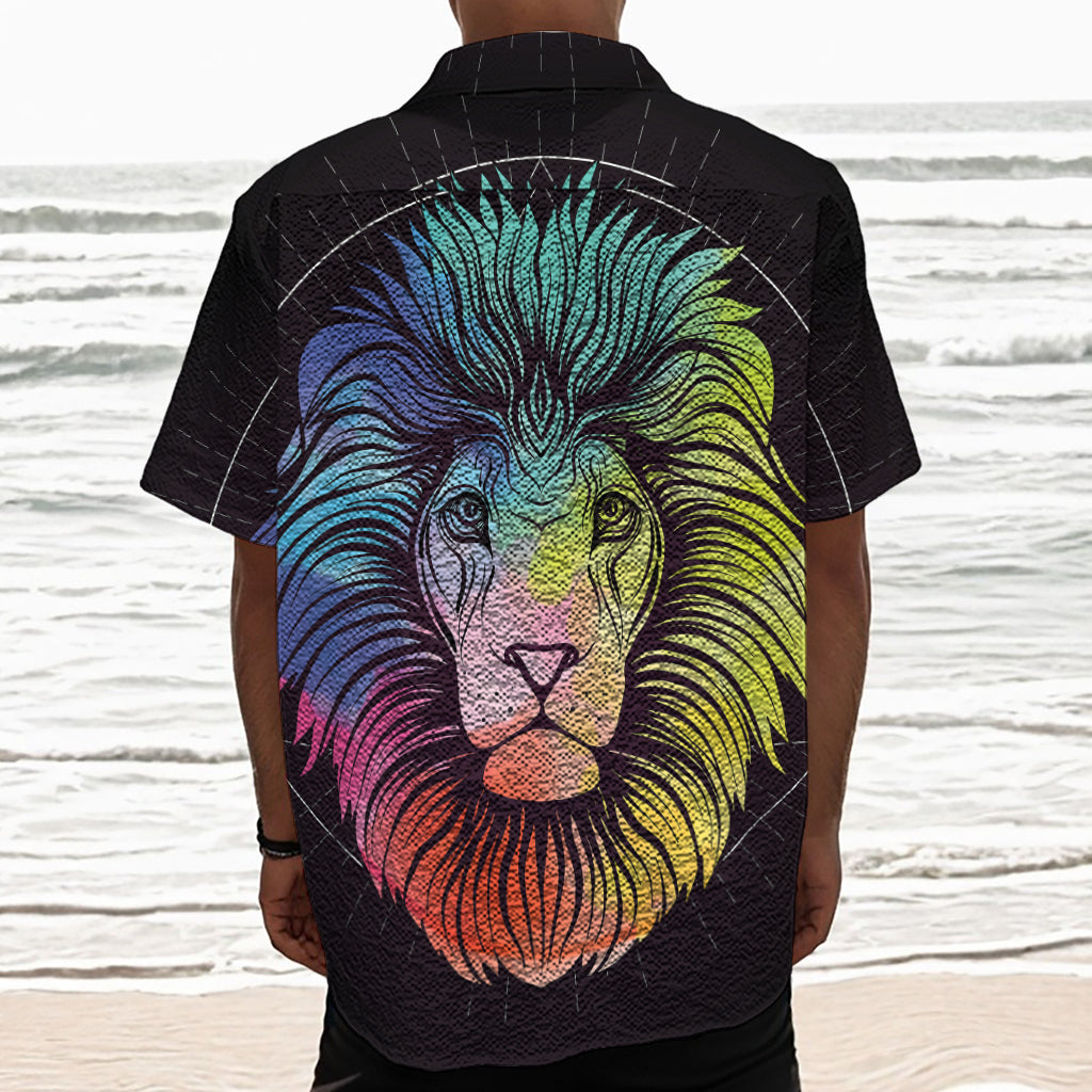 Colorful Leo Sign Print Textured Short Sleeve Shirt