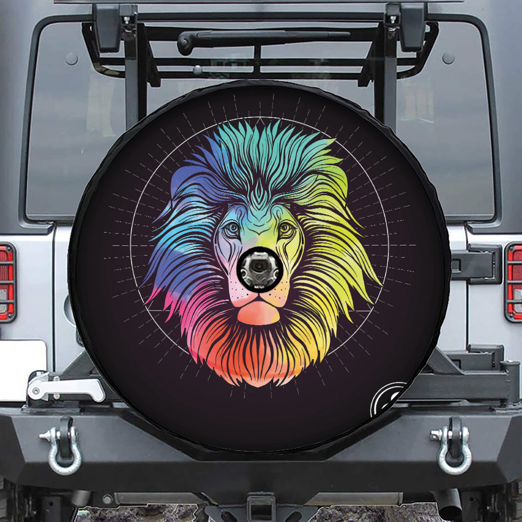 Colorful Leo Sign Print Tire Cover With Camera Hole