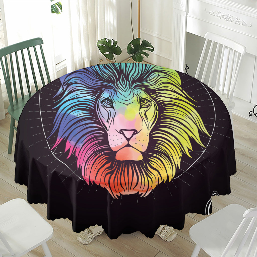 Colorful Leo Sign Print Waterproof Round Tablecloth