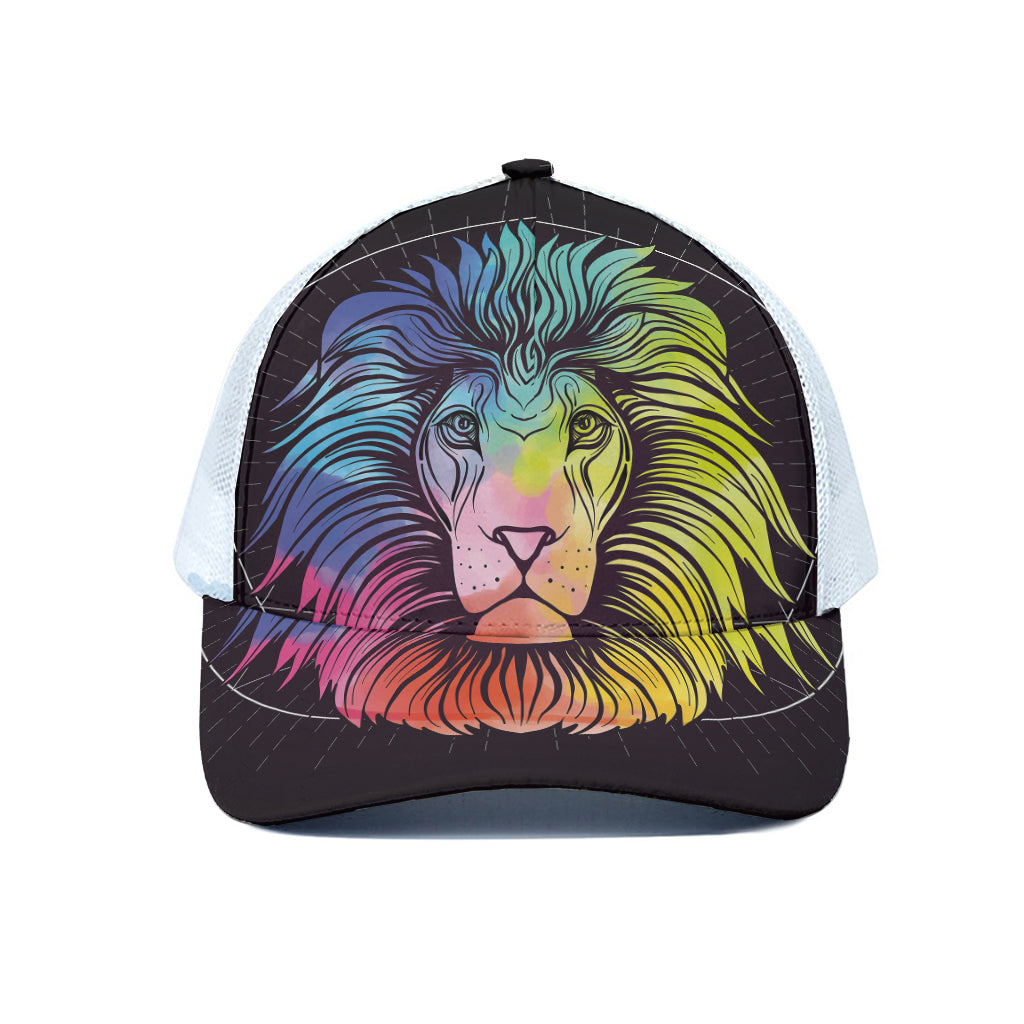 Colorful Leo Sign Print White Mesh Trucker Cap