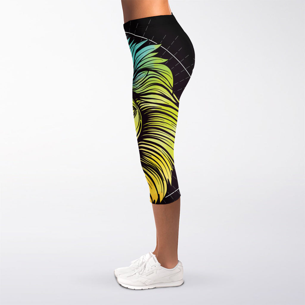 Colorful Leo Sign Print Women's Capri Leggings