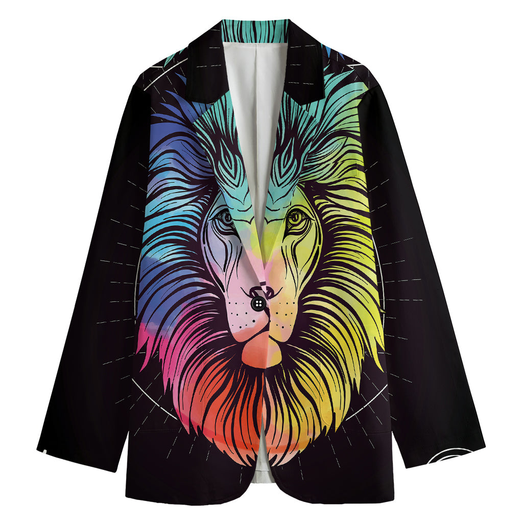 Colorful Leo Sign Print Women's Cotton Blazer