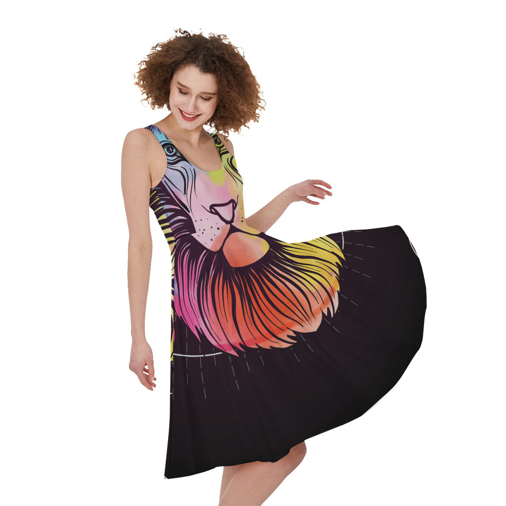Colorful Leo Sign Print Women's Sleeveless Dress