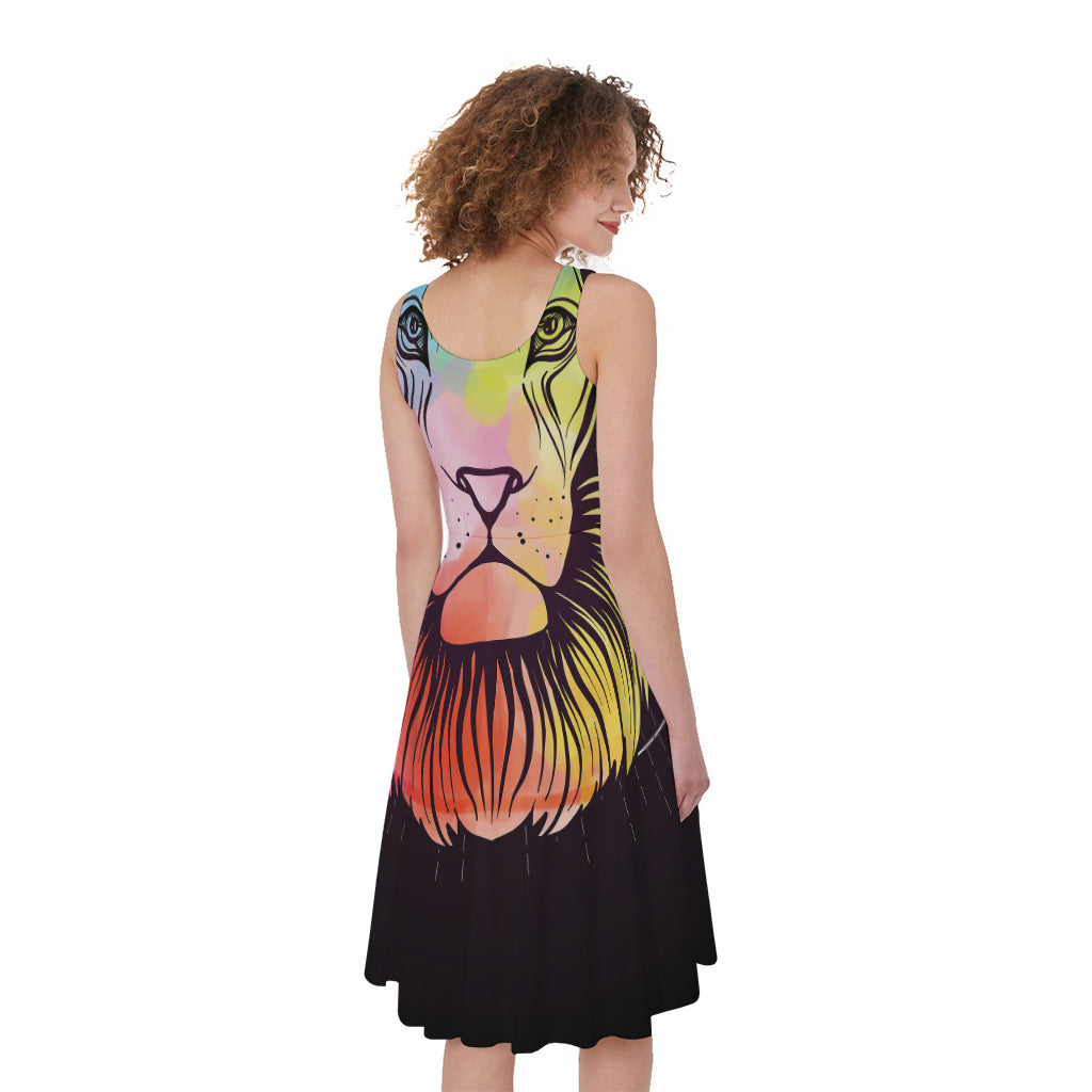 Colorful Leo Sign Print Women's Sleeveless Dress